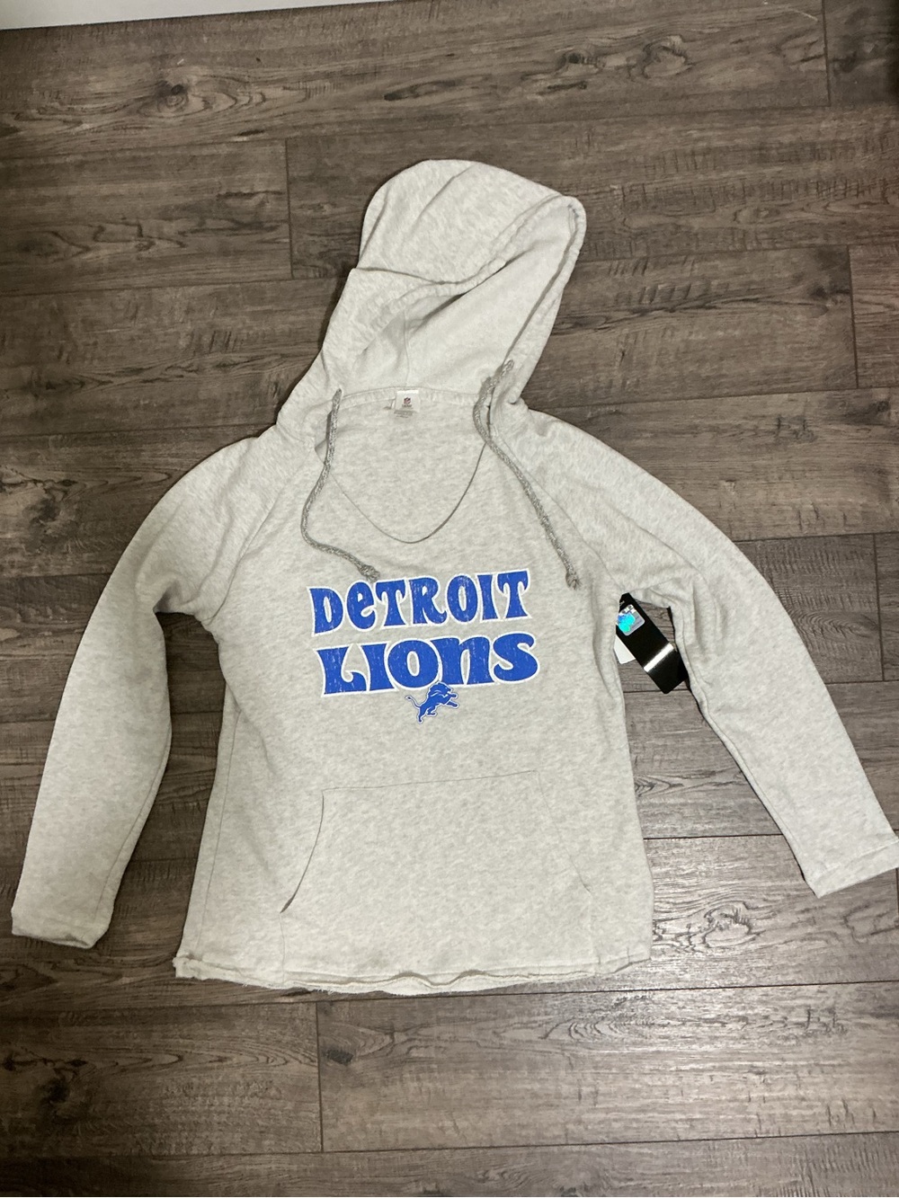 New! NFL Detroit Lions Light Gray Hoodie with Royal Blue Logo NWT